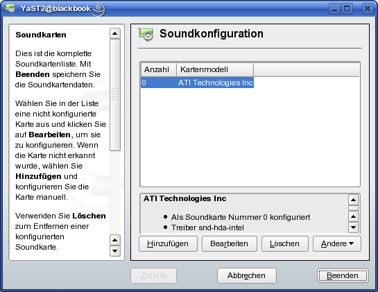 Yast Soundkonfiguration